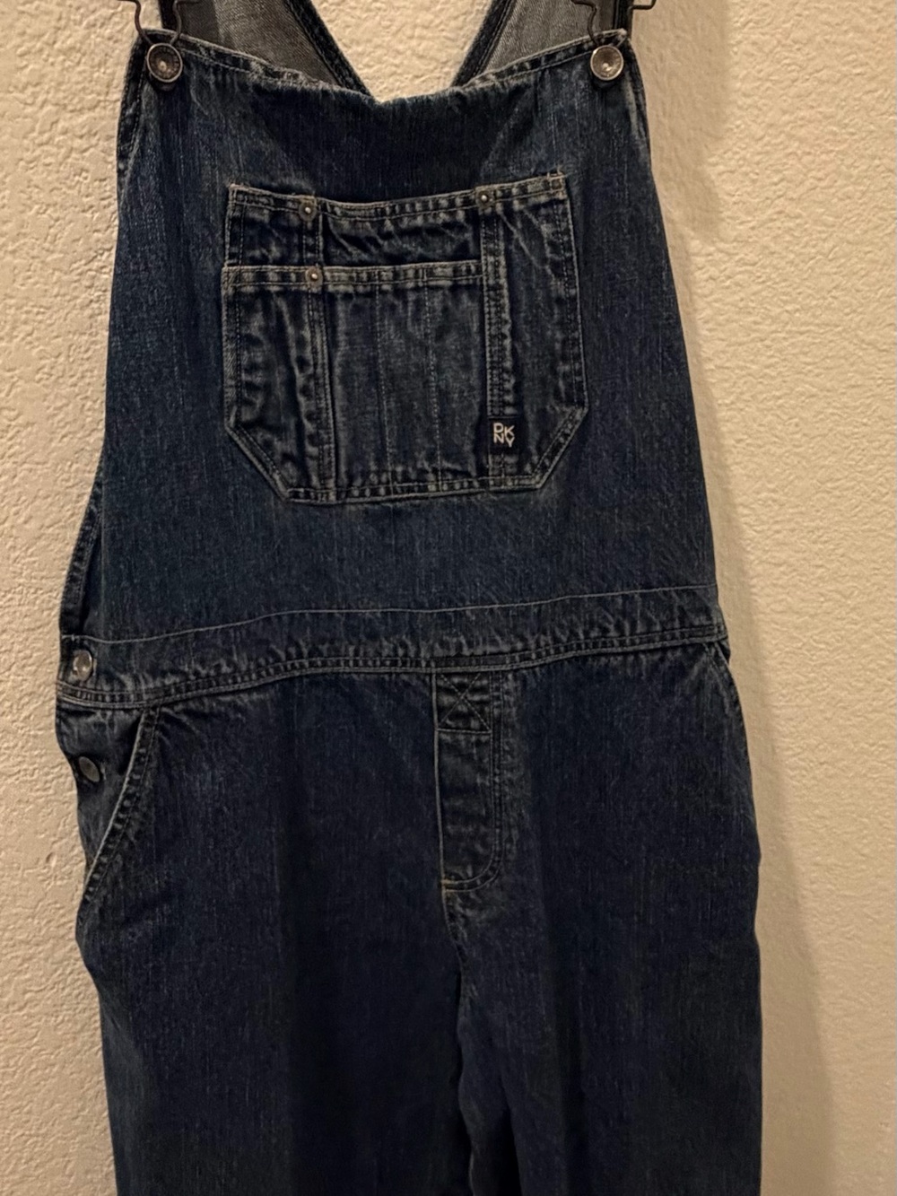 DKNY Vintage Dark Blue Denim Overalls Bib-Front Sz L Womens